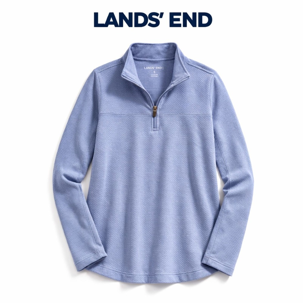 Lands' End Textured 1/4 Zip Pullover Womens Small Blue Lightweight
